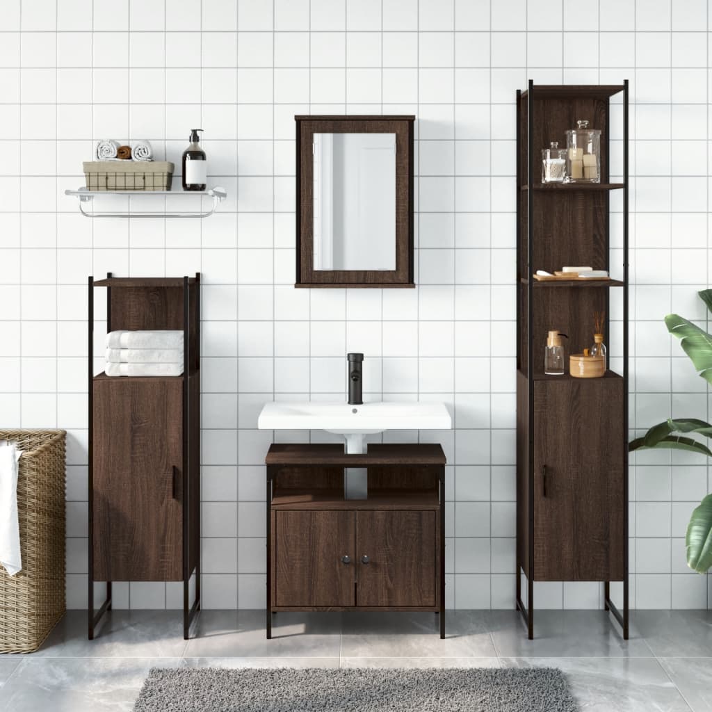 vidaXL 4 Piece Bathroom Furniture Set Brown Oak Engineered Wood