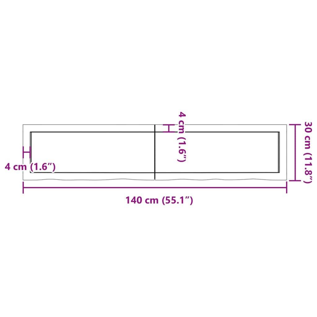 vidaXL Bathroom Countertop Dark Brown 140x30x(2-6) cm Treated Solid Wood