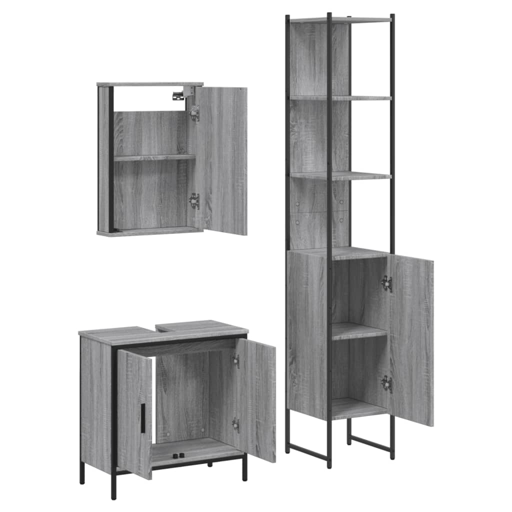 vidaXL 3 Piece Bathroom Furniture Set Grey Sonoma Engineered Wood