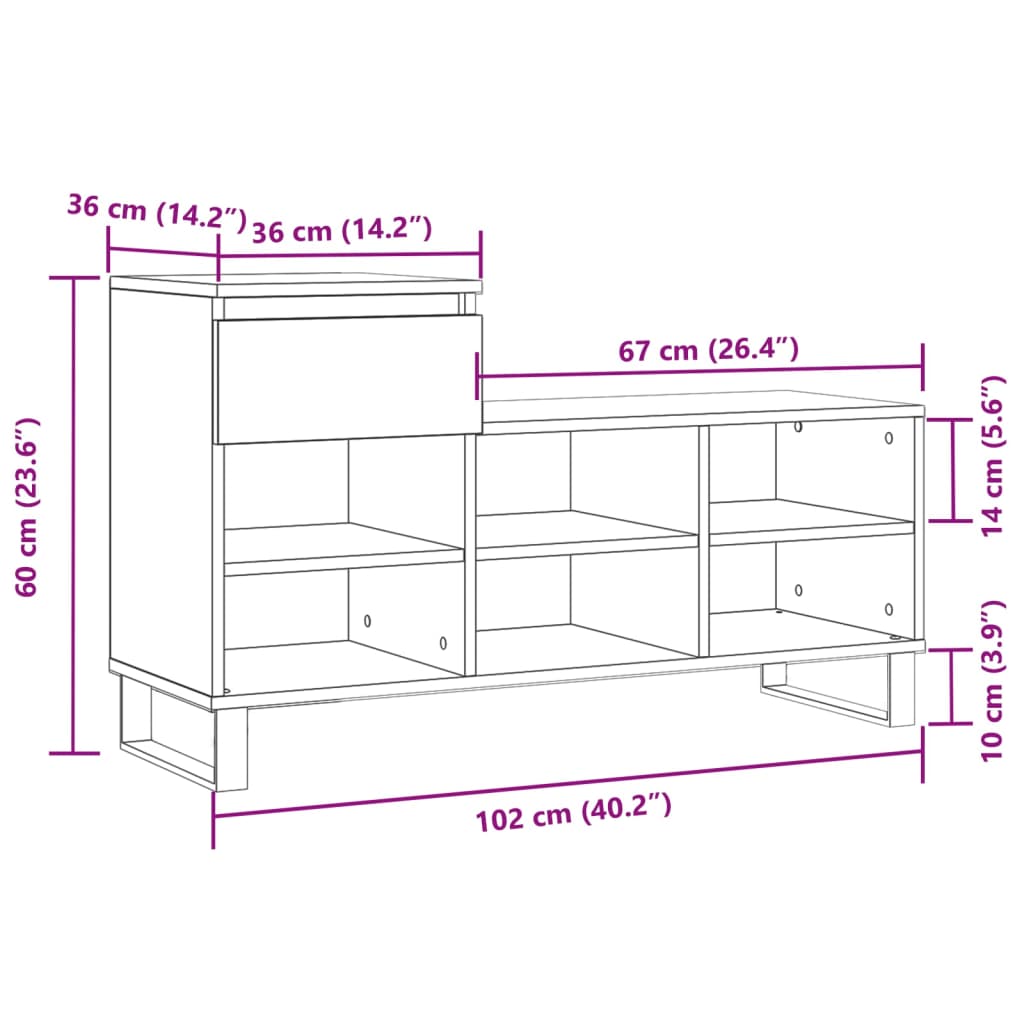 vidaXL Shoe Cabinet High Gloss White 102x36x60 cm Engineered Wood