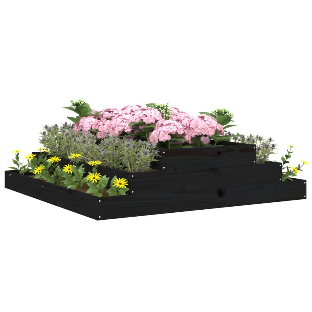 vidaXL Planter Black 110x110x27 cm Solid Wood Pine