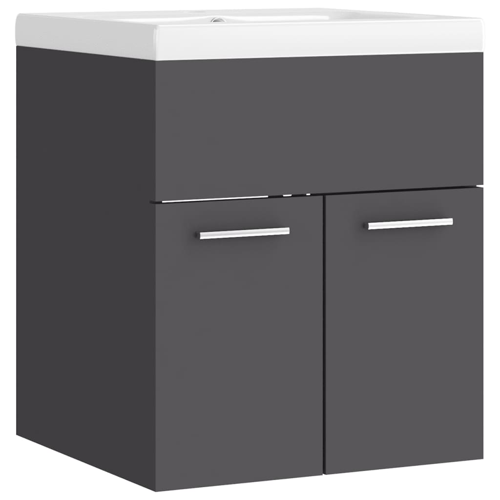 vidaXL Sink Cabinet with Built-in Basin Grey Engineered Wood