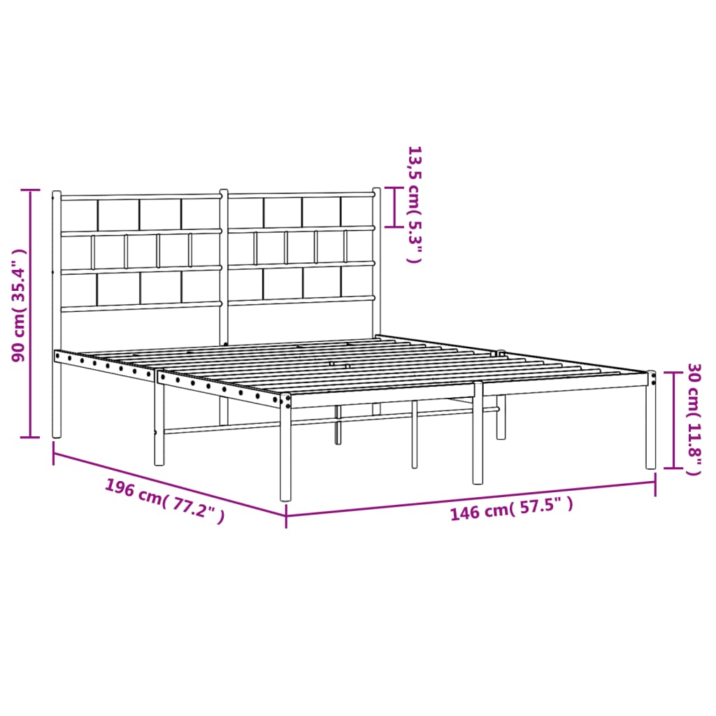 vidaXL Metal Bed Frame without Mattress with Headboard White 140x190 cm