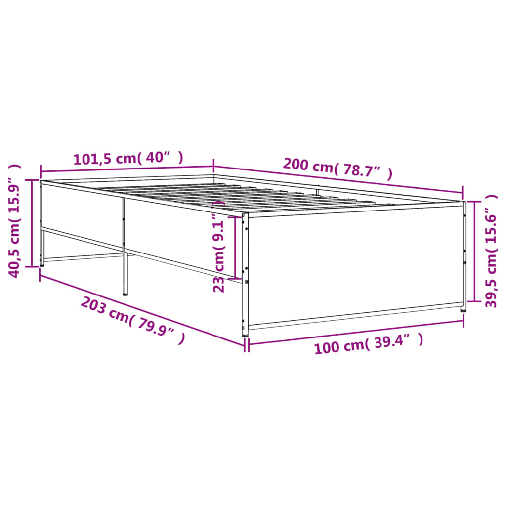 vidaXL Bed Frame without Mattress Grey Sonoma 100x200 cm