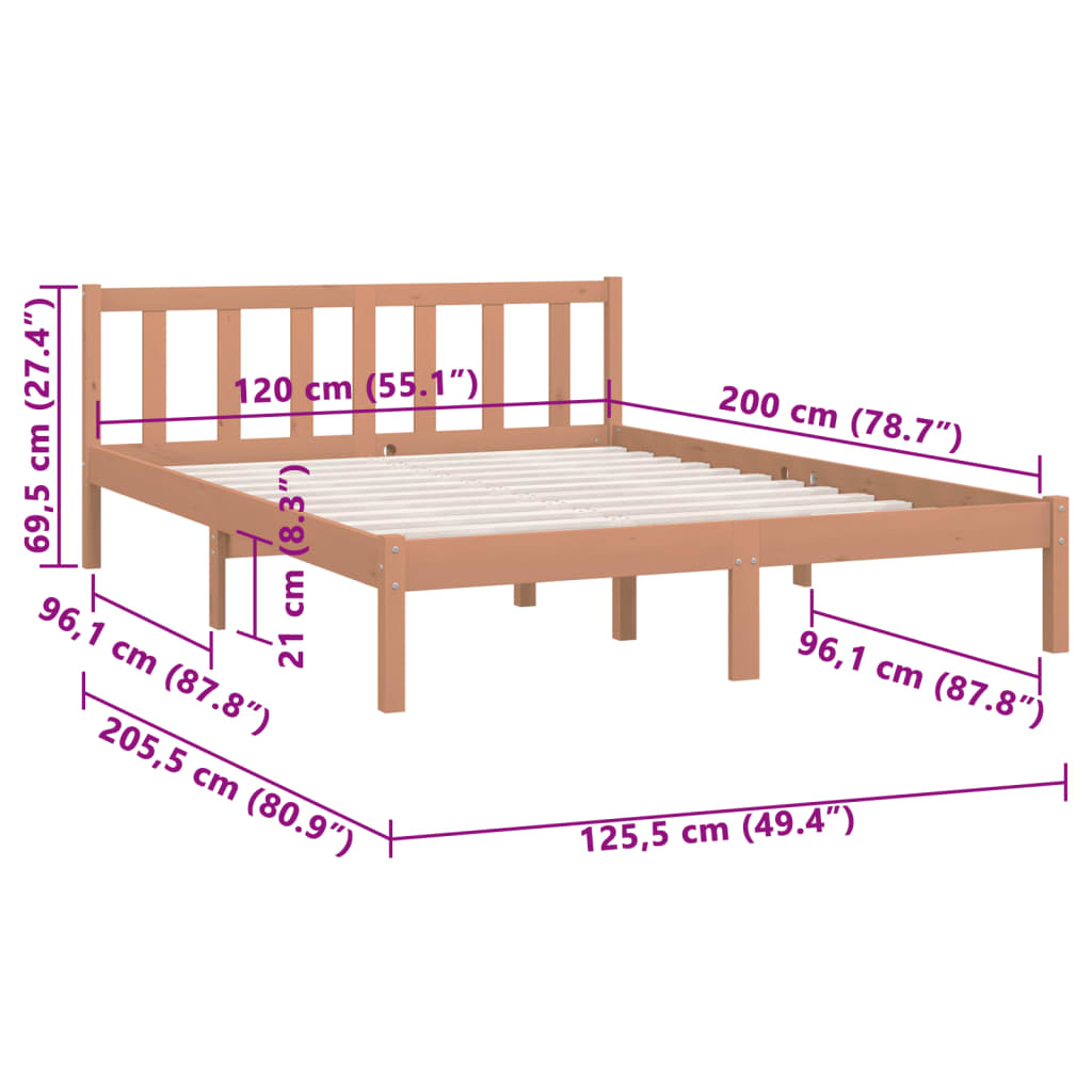 vidaXL Bed Frame without Mattress Honey Brown Solid Wood 120x200 cm