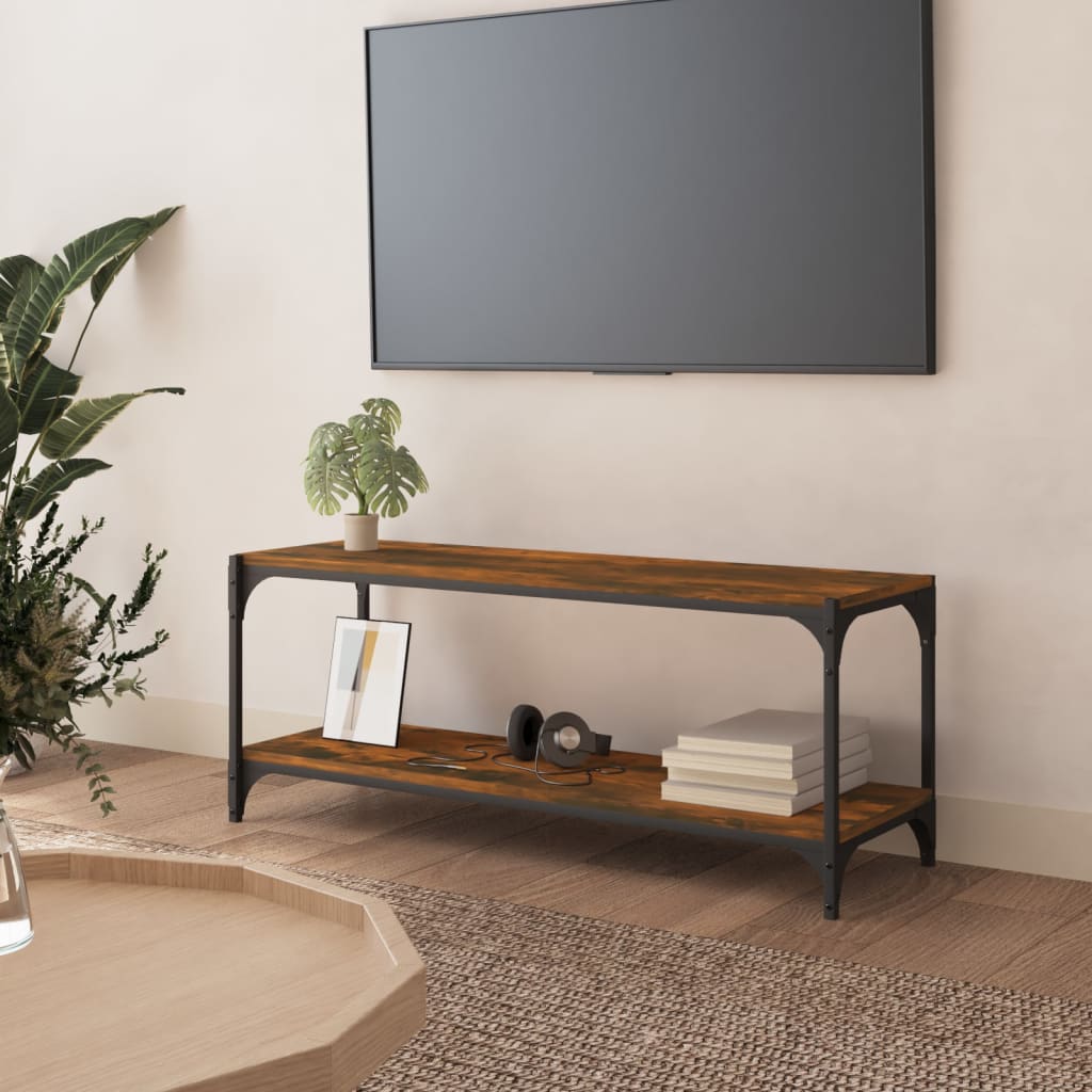 vidaXL TV Cabinet Smoked Oak 100x33x41 cm Engineered Wood and Steel