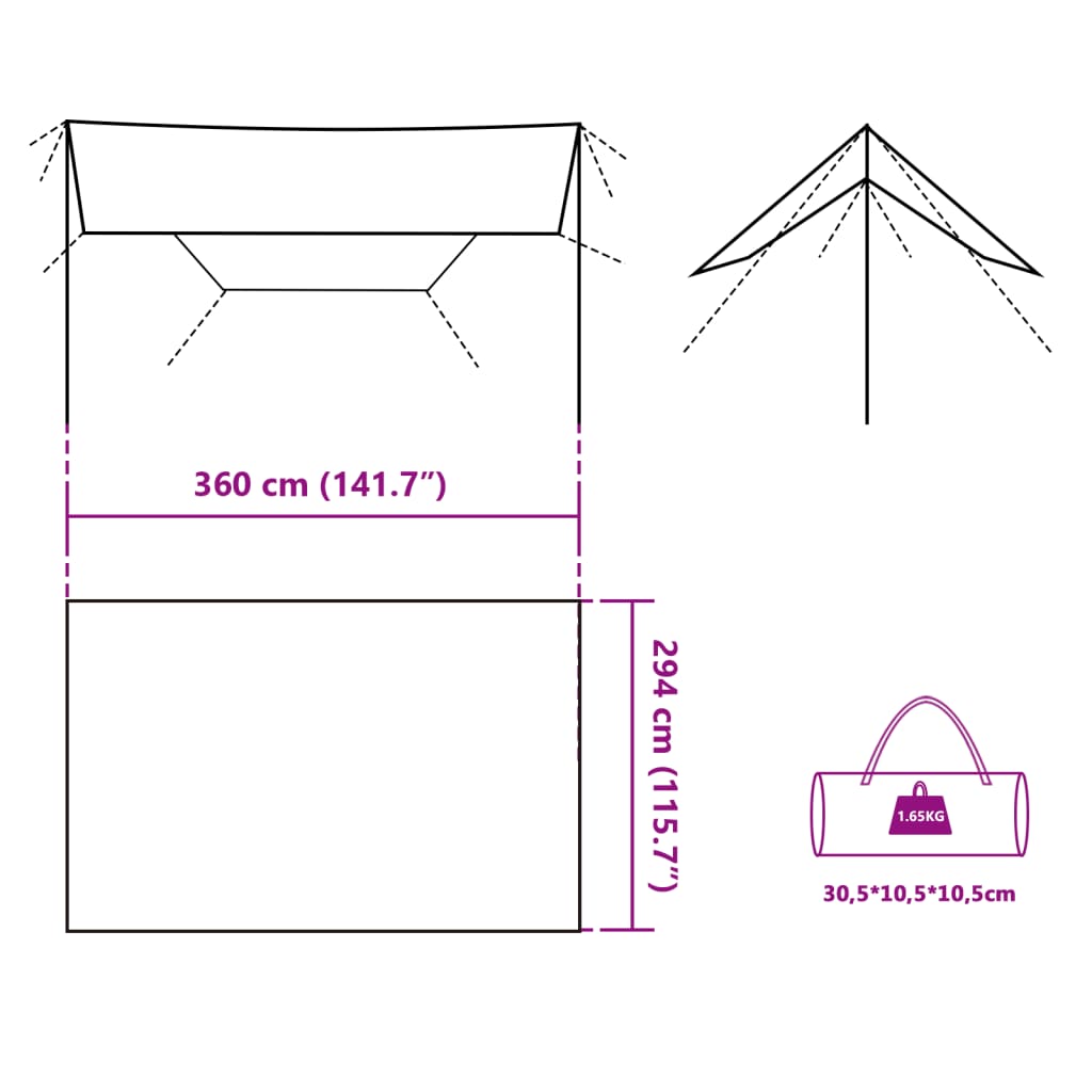 vidaXL Camping Tarp Grey and Orange 360x294 cm Waterproof