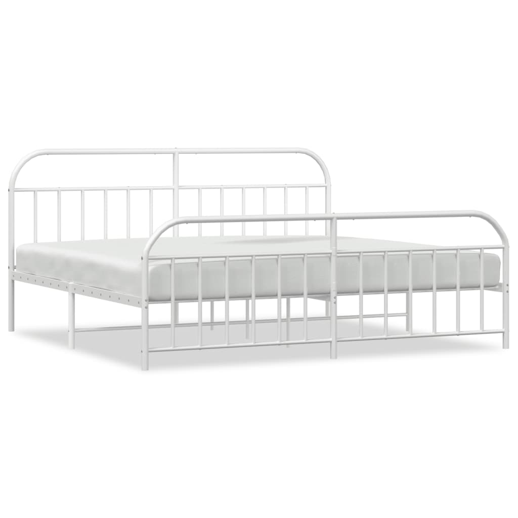 vidaXL Metal Bed Frame without Mattress with Footboard White 193x203 cm