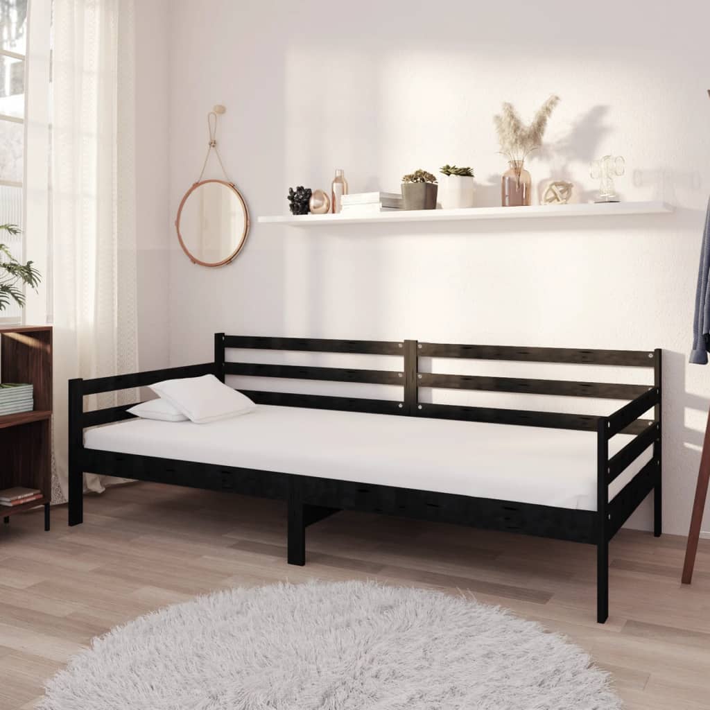 vidaXL Day Bed without Mattress Black Solid Wood Pine 90x200 cm