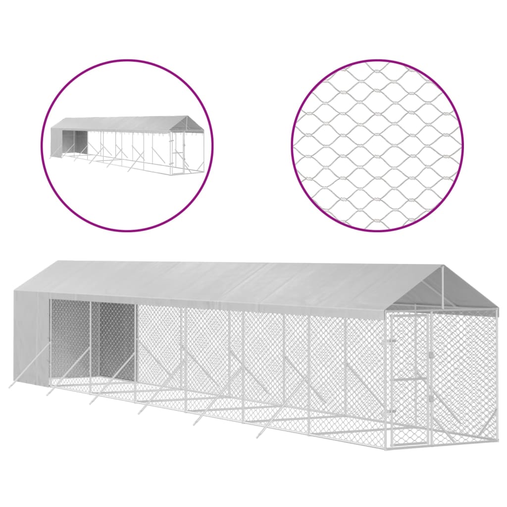 vidaXL Outdoor Dog Kennel with Roof Silver 2x14x2.5 m Galvanised Steel