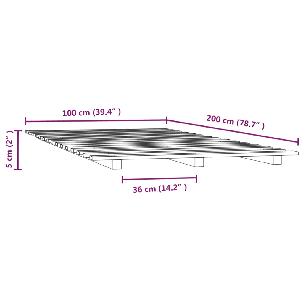 vidaXL Bed Frame without Mattress Black 100x200 cm Solid Wood Pine