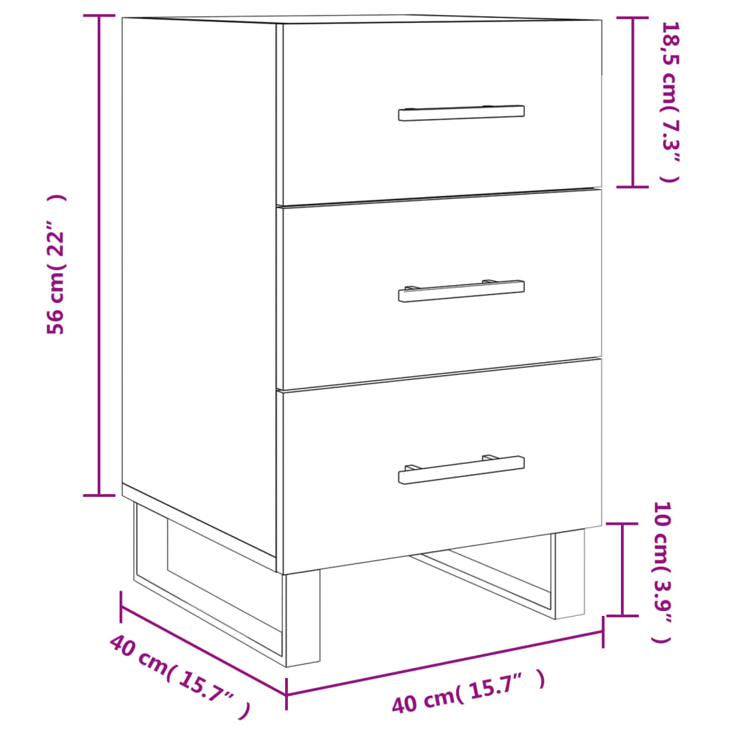 vidaXL Bedside Cabinet High Gloss White 40x40x66 cm Engineered Wood