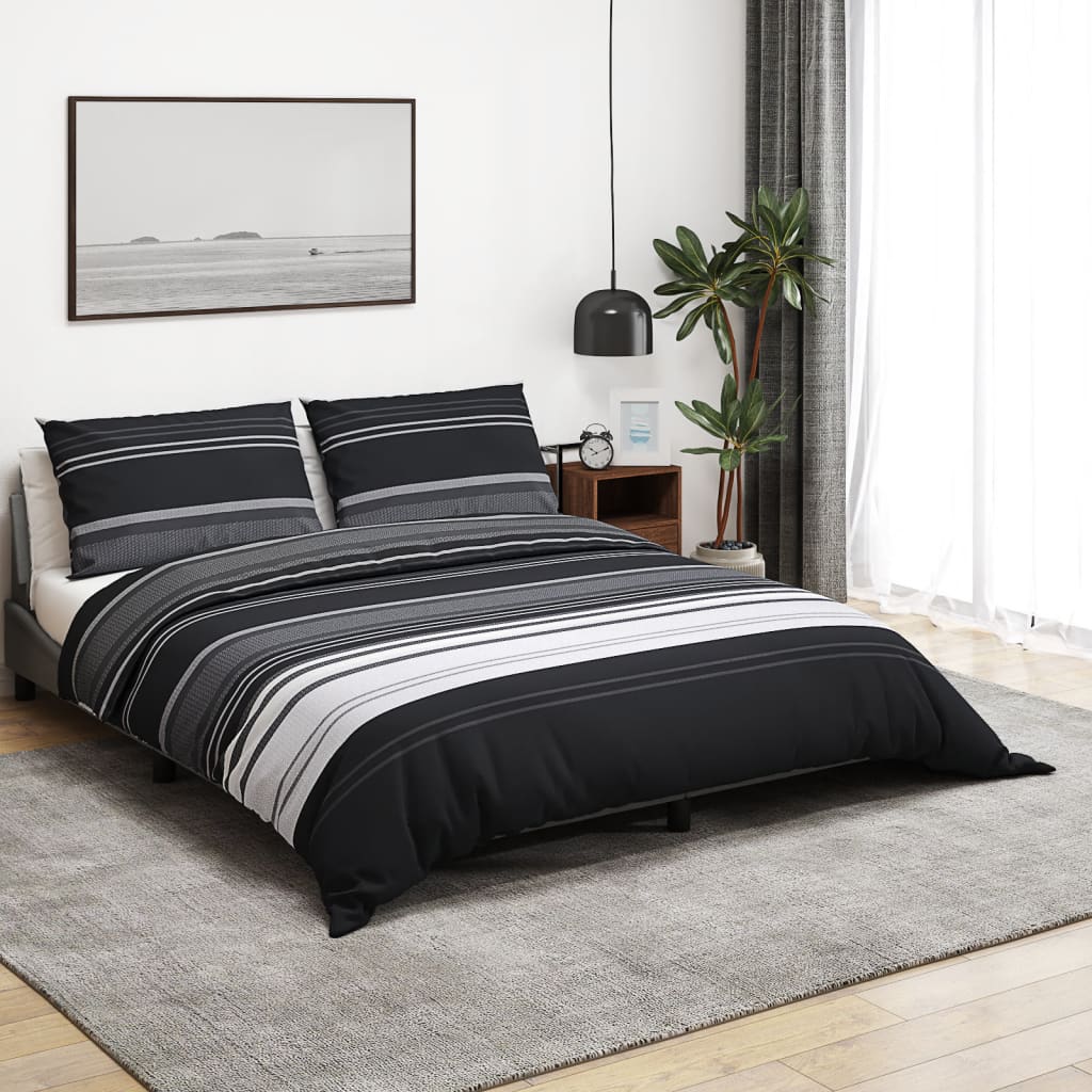 vidaXL Duvet Cover Set Black and White 220x240 cm Cotton