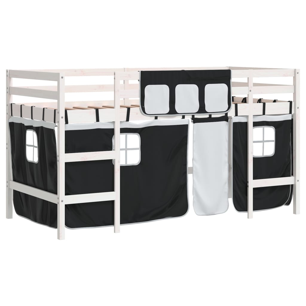 vidaXL Kids' Loft Bed with Curtains without Mattress White&Black 80x200 cm