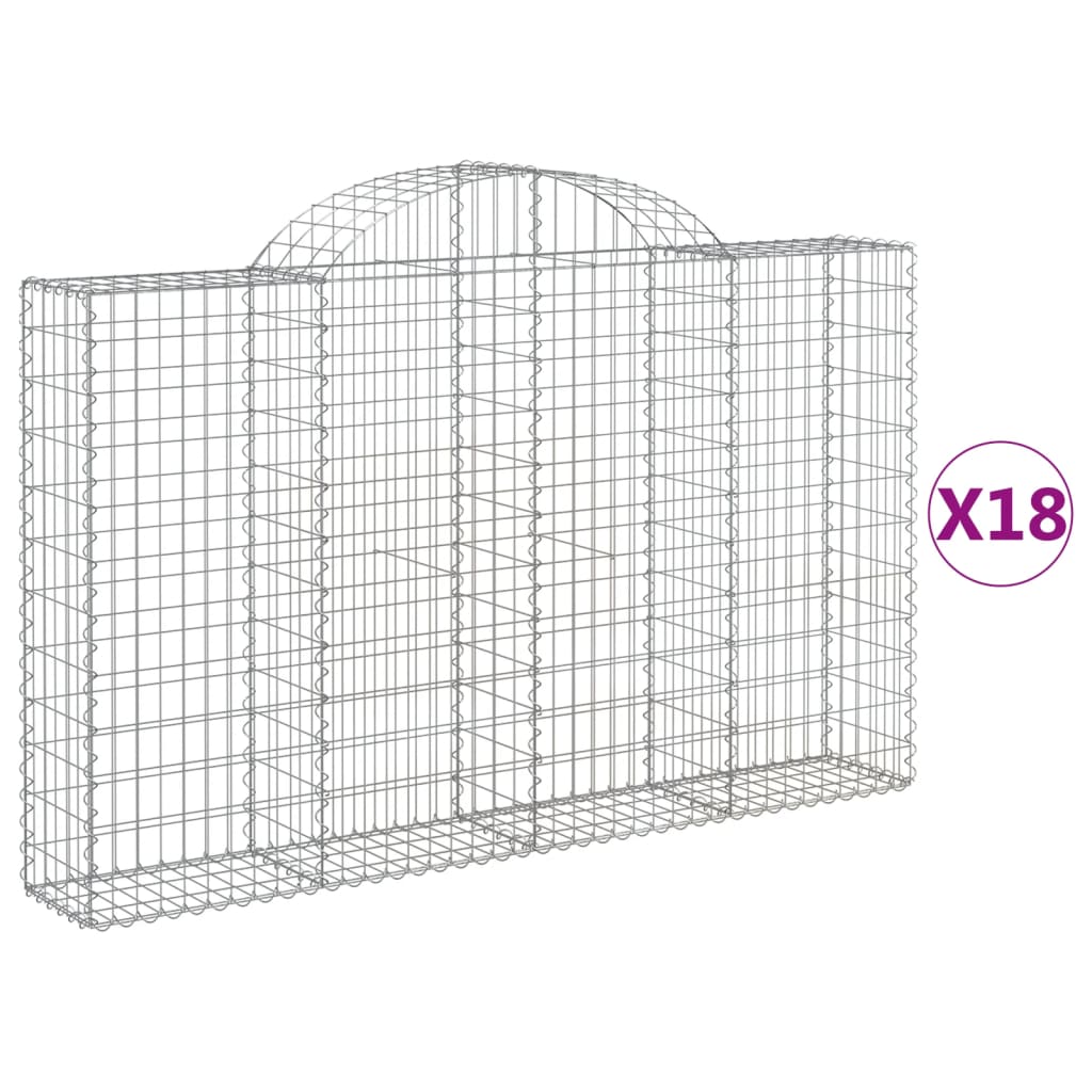 vidaXL Arched Gabion Baskets 18 pcs 200x30x120/140 cm Galvanised Iron