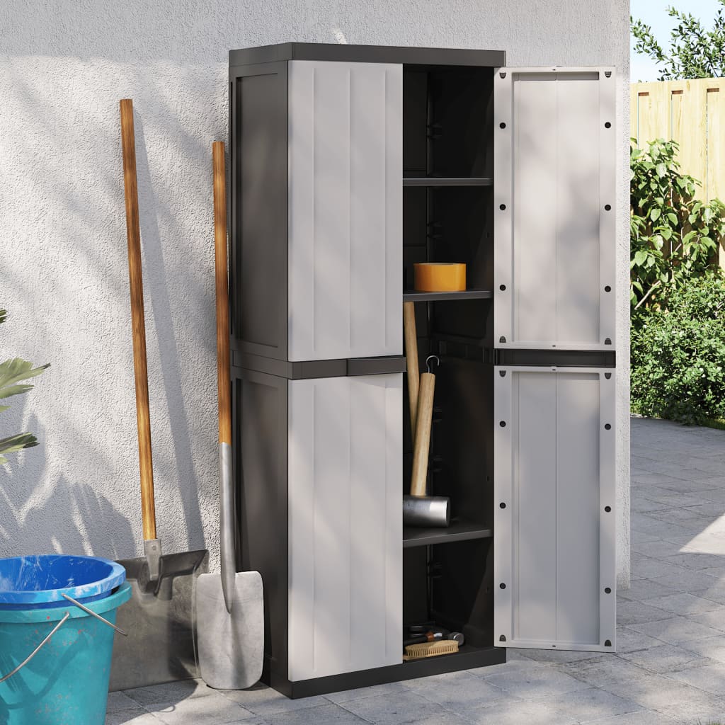 vidaXL Outdoor Storage Cabinet Grey and Black 65x37x165 cm PP