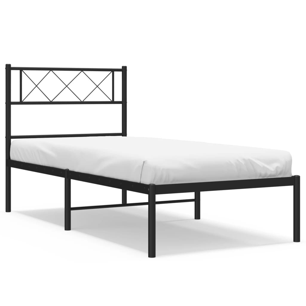 vidaXL Metal Bed Frame with Headboard Black 100x190 cm