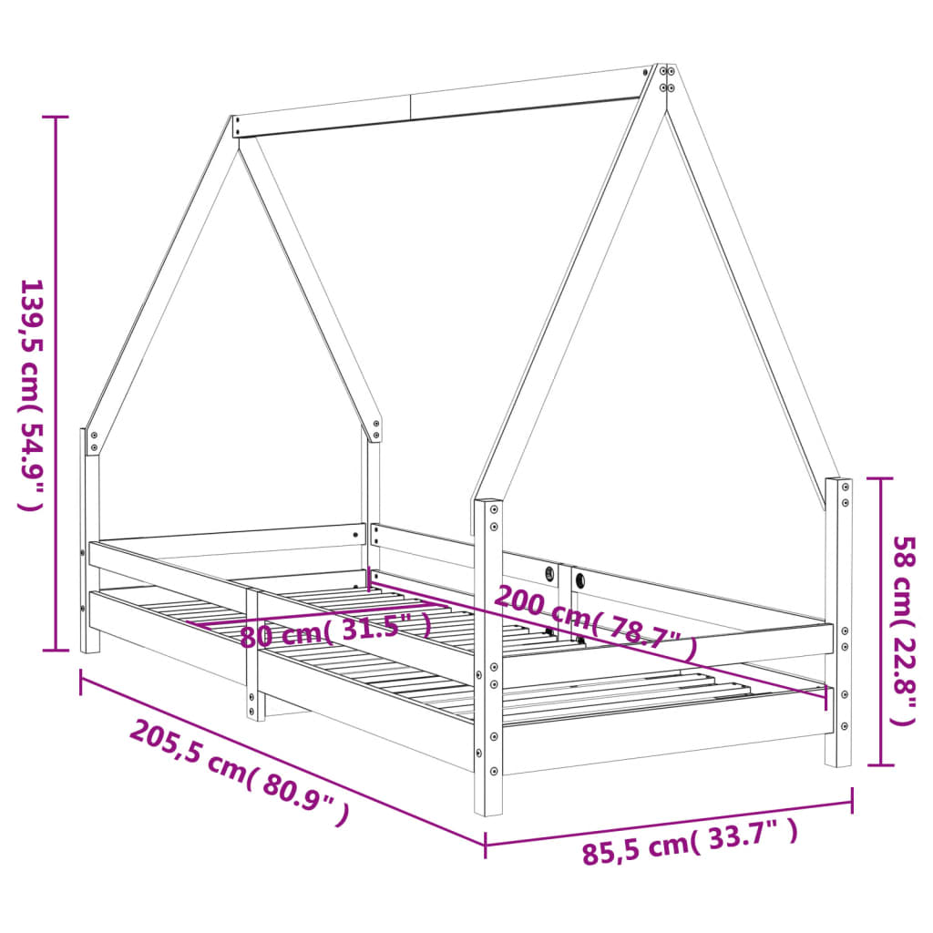 vidaXL Kids Bed Frame White 80x200 cm Solid Wood Pine