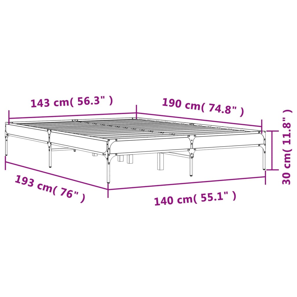 vidaXL Bed Frame without Mattress Smoked Oak 140x190 cm