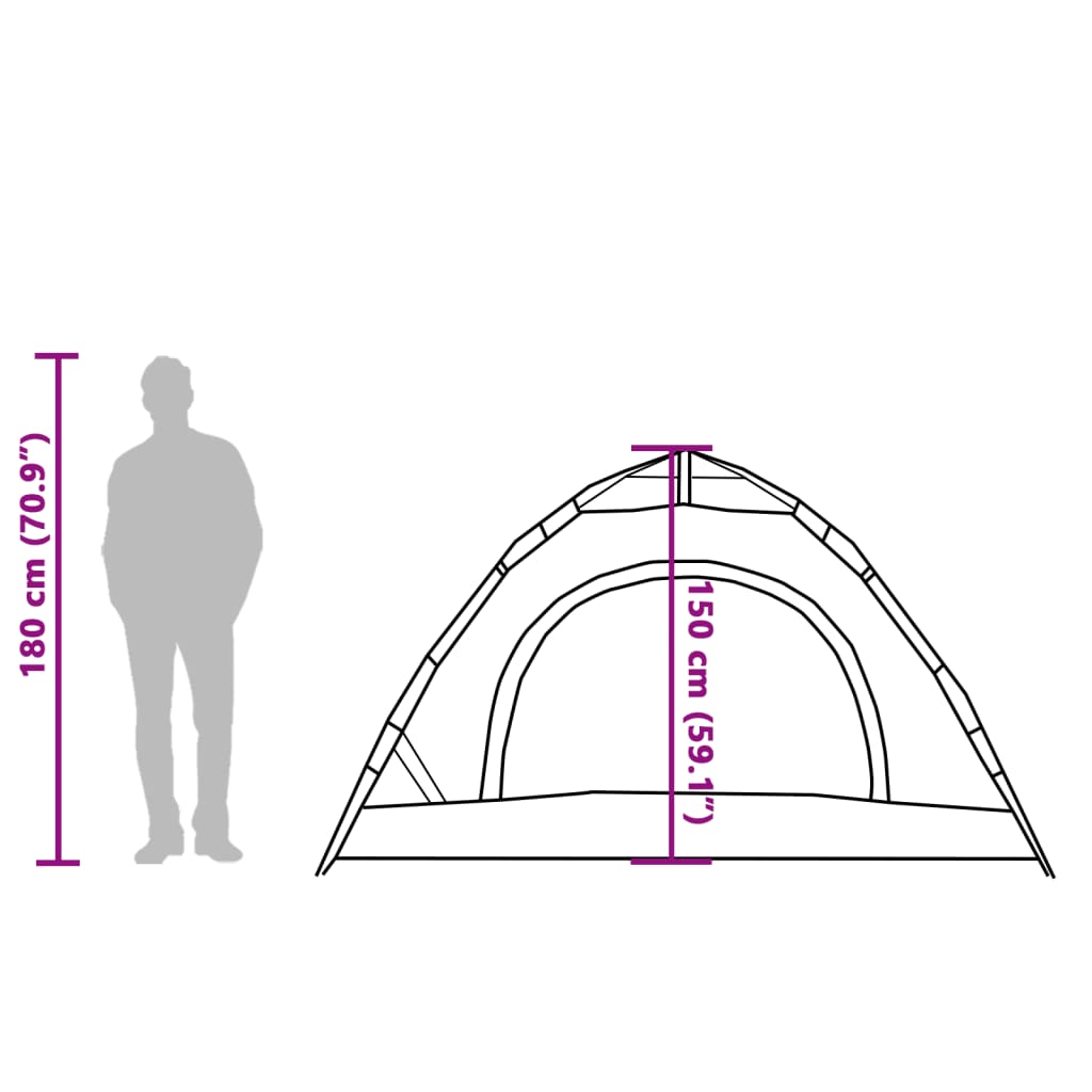 vidaXL Camping Tent 3-Person Grey and Orange Quick Release