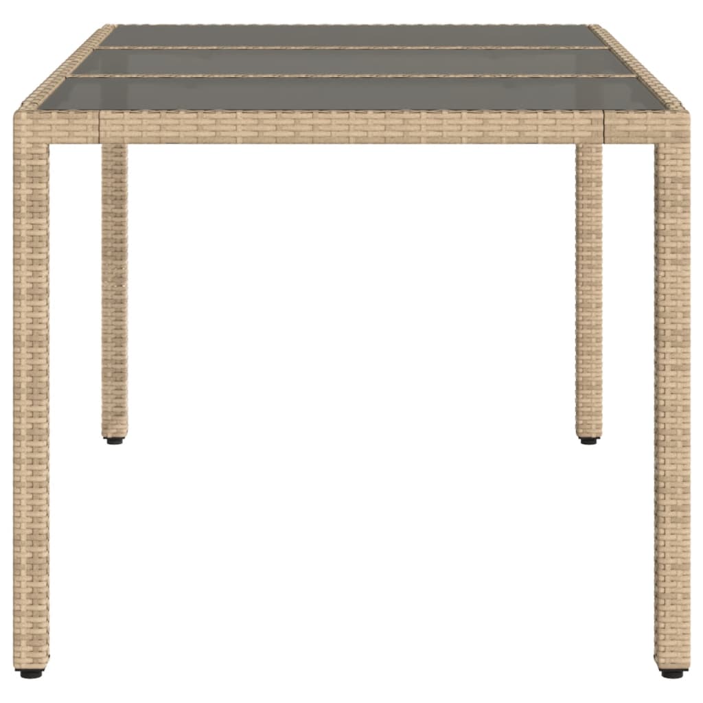 vidaXL Garden Table with Glass Top Beige 150x90x75 cm Poly Rattan