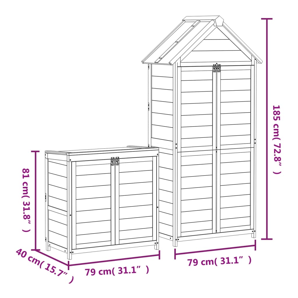 vidaXL 2 Piece Garden Tool Shed Set Grey Solid Wood Pine