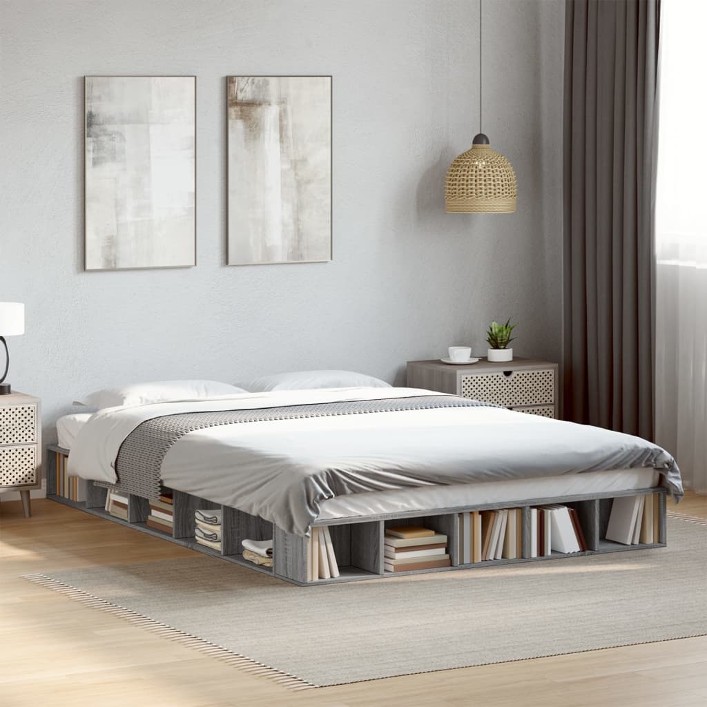 vidaXL Bed Frame without Mattress Grey Sonoma 150x200 cm King Size