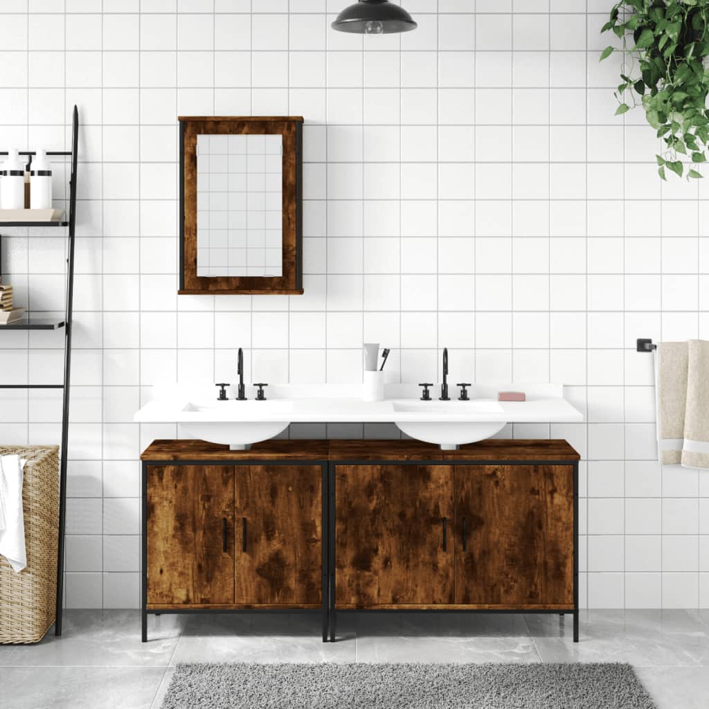 vidaXL 3 Piece Bathroom Furniture Set Smoked Oak Engineered Wood