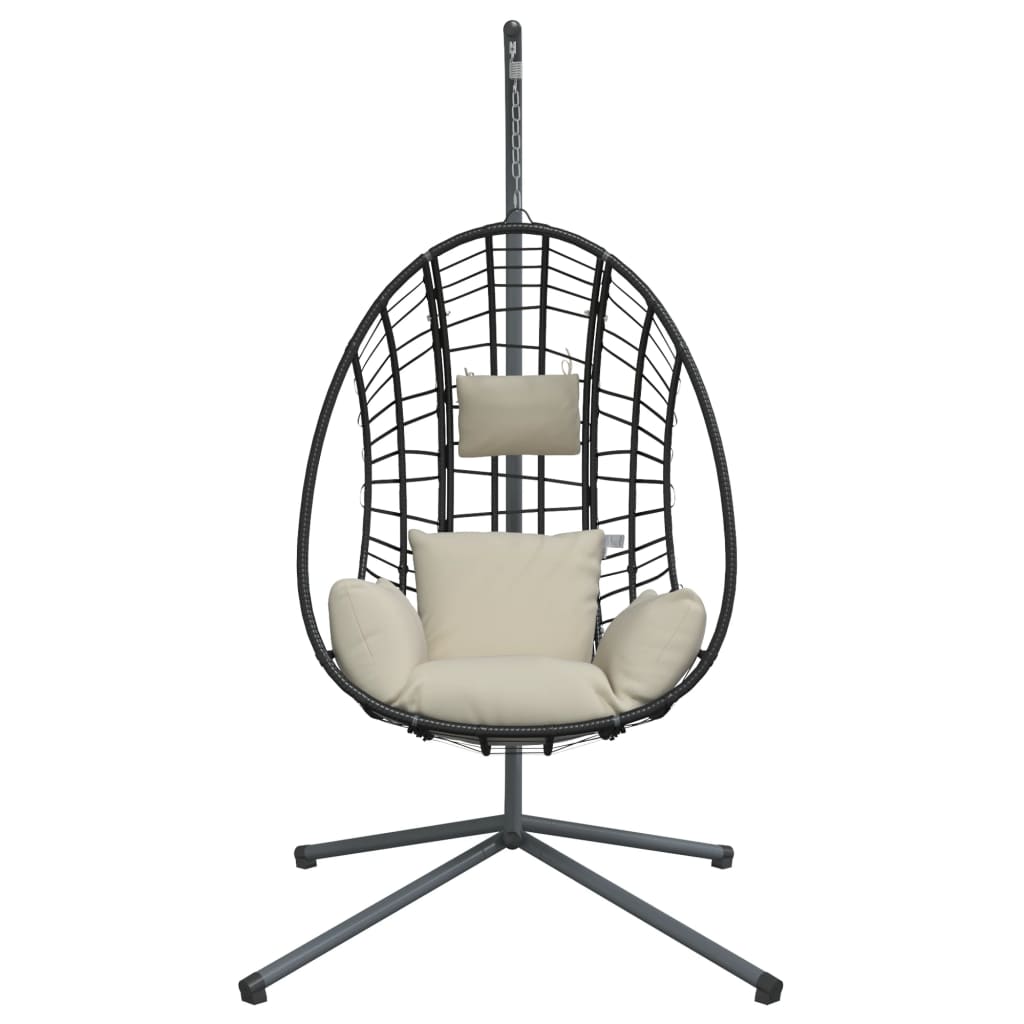 vidaXL Hanging Egg Chair with Stand Beige Rattan and Steel