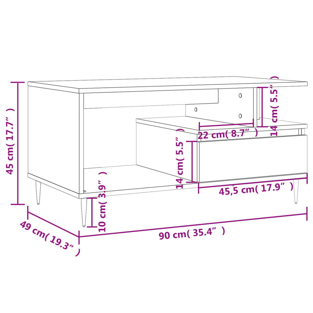 vidaXL Coffee Table Grey Sonoma 90x49x45 cm Engineered Wood