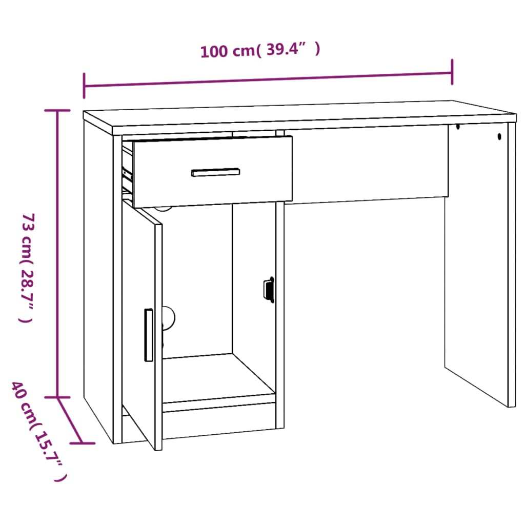 vidaXL Desk with Drawer&Cabinet Smoked Oak 100x40x73 cm Engineered Wood