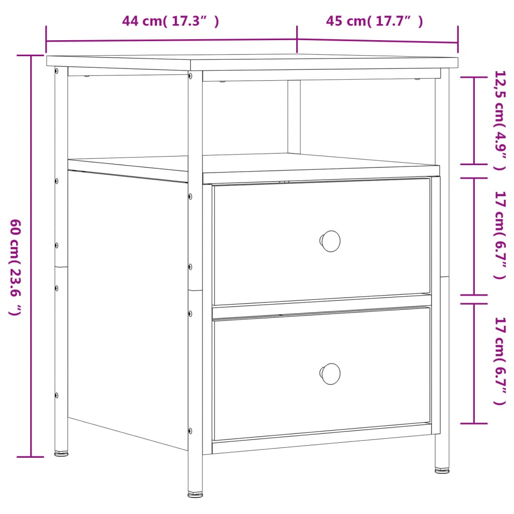 vidaXL Bedside Cabinets 2 pcs Brown Oak 44x45x60 cm Engineered Wood