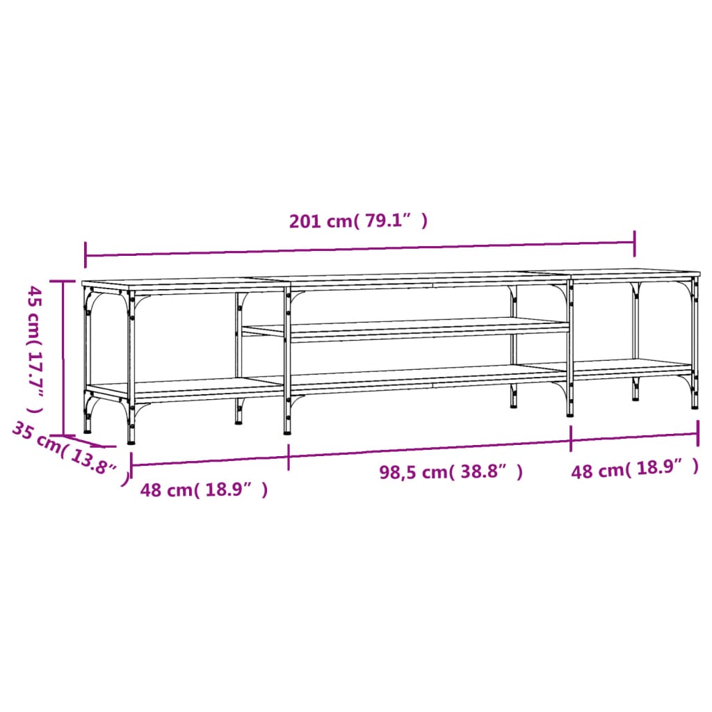 vidaXL TV Cabinet Smoked Oak 201x35x45 cm Engineered Wood&Iron