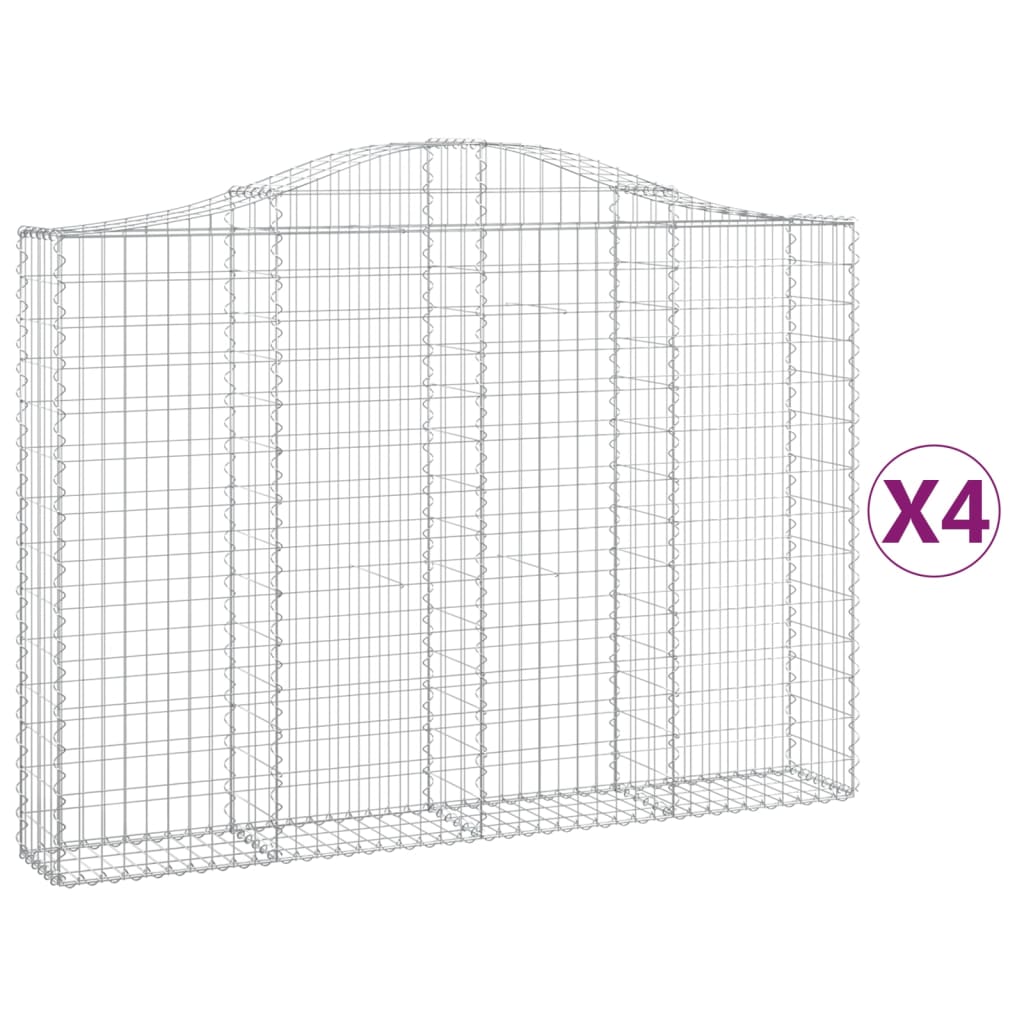 vidaXL Arched Gabion Baskets 4 pcs 200x30x140/160 cm Galvanised Iron