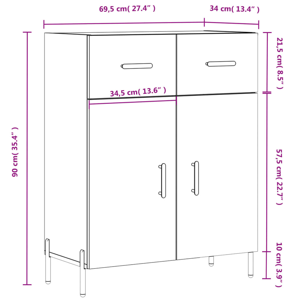 vidaXL Sideboard High Gloss White 69.5x34x90 cm Engineered Wood