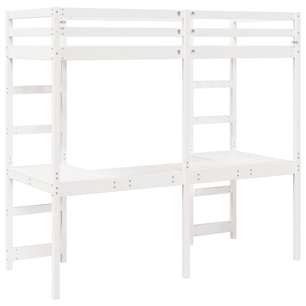 vidaXL Loft Bed Frame without Mattress White 75x190 cm Small Single Solid Wood Pine