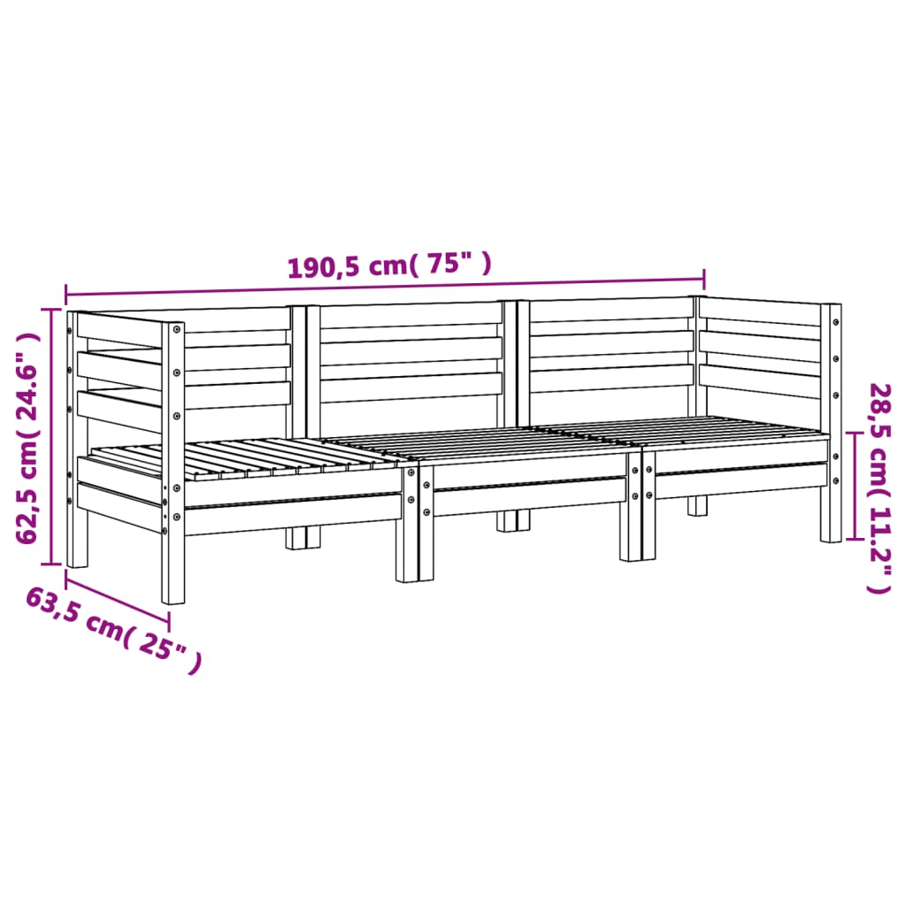 vidaXL Garden Sofa 3-Seater Solid Wood Pine