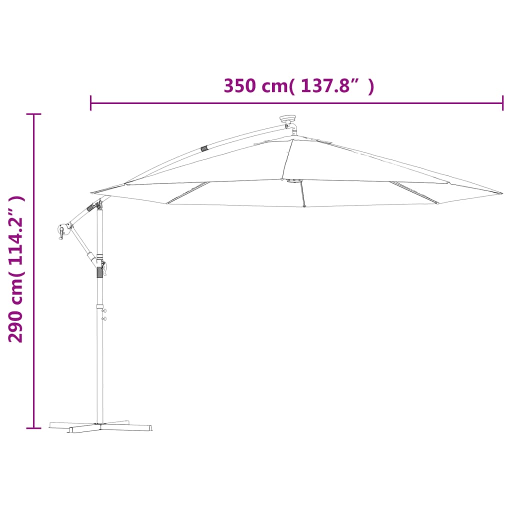 vidaXL Cantilever Garden Parasol with LED Lights and Metal Pole 350 cm Taupe