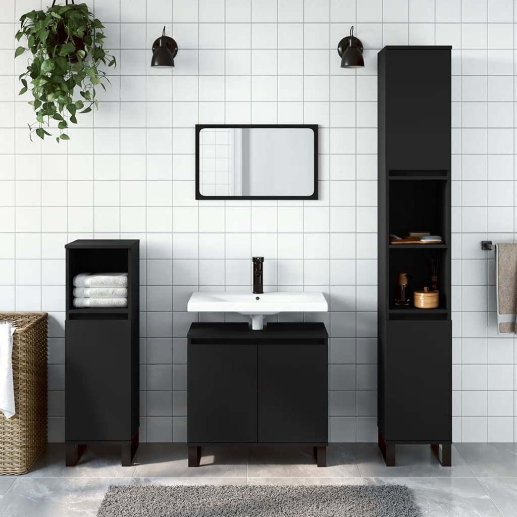 vidaXL 3 Piece Bathroom Furniture Set Black Engineered Wood