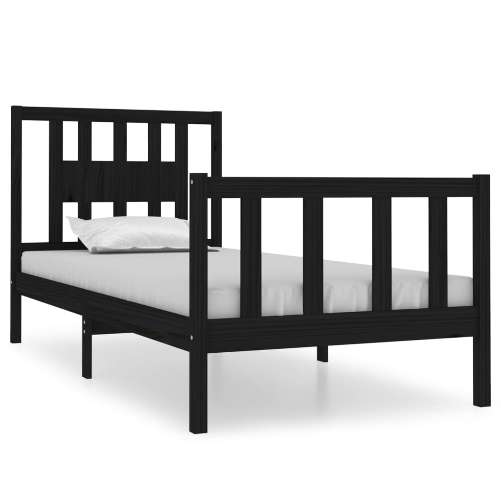 vidaXL Bed Frame without Mattress Black 90x190 cm Single Solid Wood