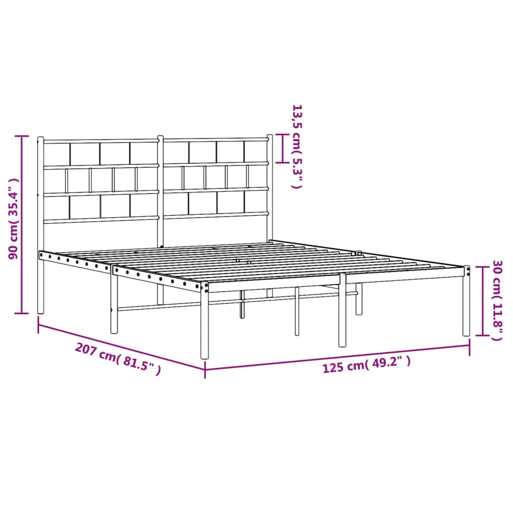 vidaXL Metal Bed Frame without Mattress with Headboard White 120x200 cm