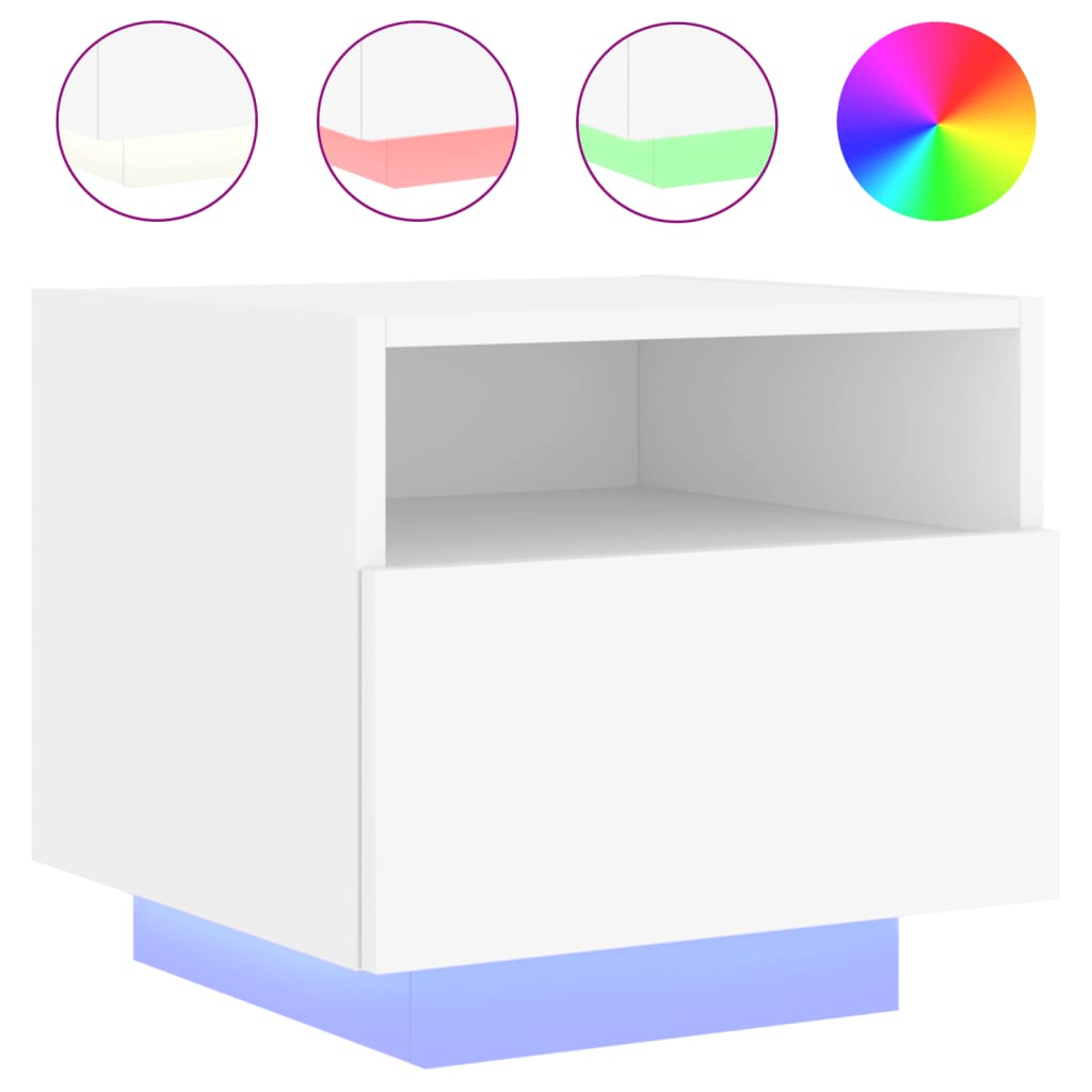 vidaXL Bedside Cabinet with LED Lights White 40x39x37 cm