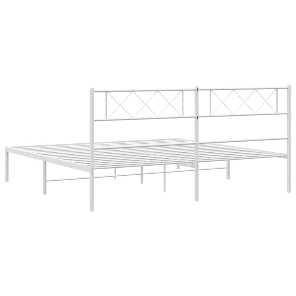 vidaXL Metal Bed Frame without Mattress with Headboard White 180x200 cm Super King