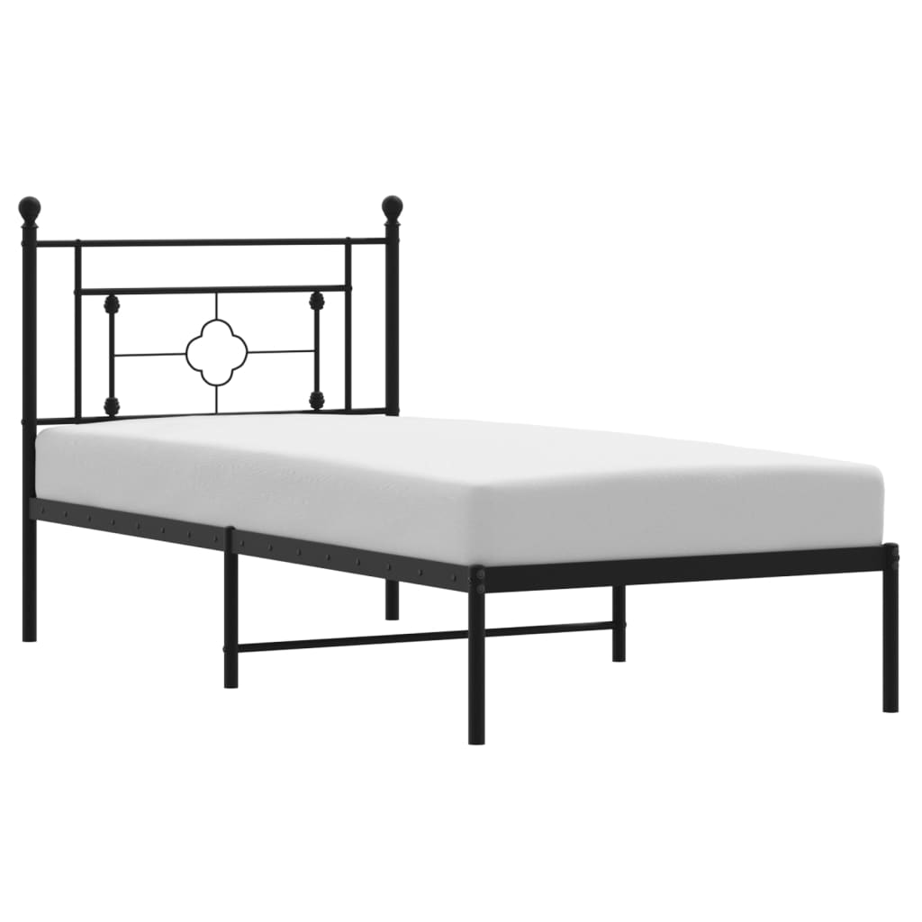 vidaXL Metal Bed Frame without Mattress with Headboard Black 100x200 cm