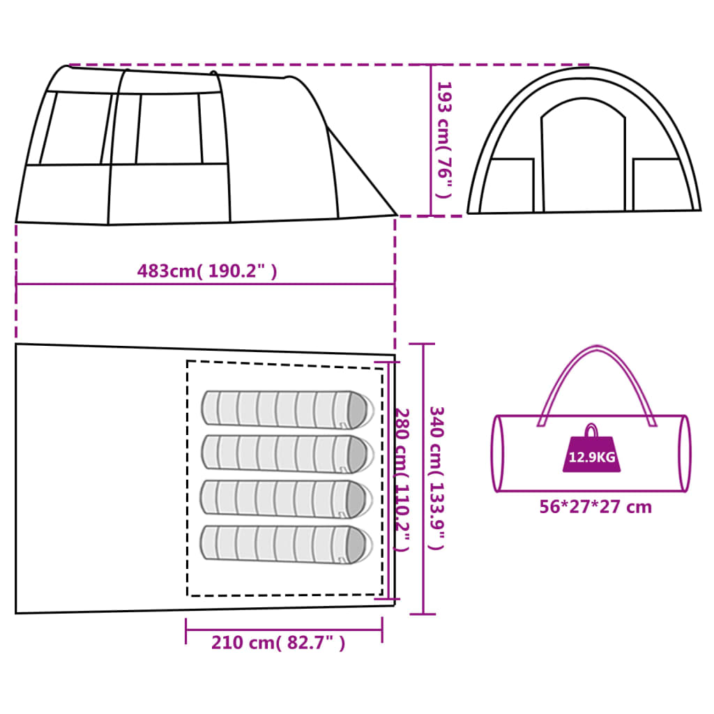 vidaXL Camping Tent Tunnel 4-Person Blue Waterproof