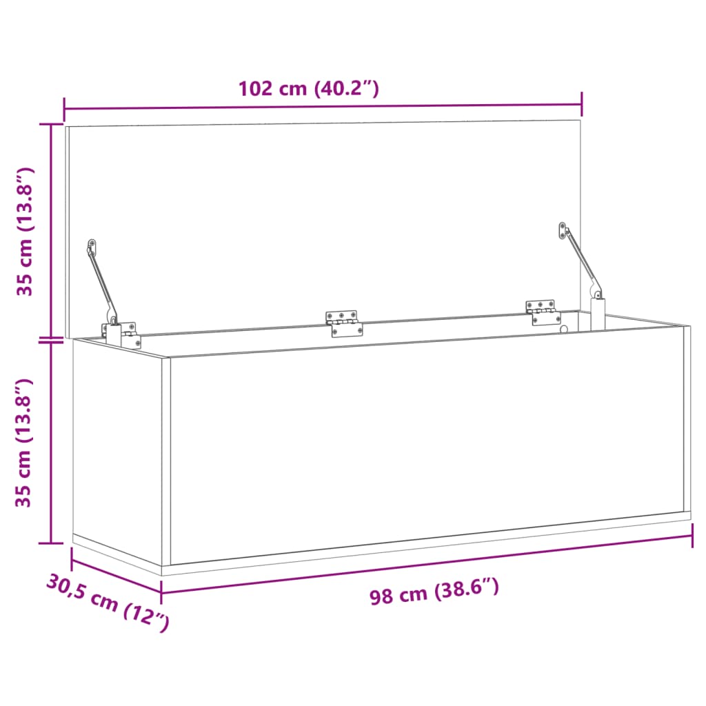 vidaXL Storage Box Smoked Oak 102x35x35 cm Engineered Wood