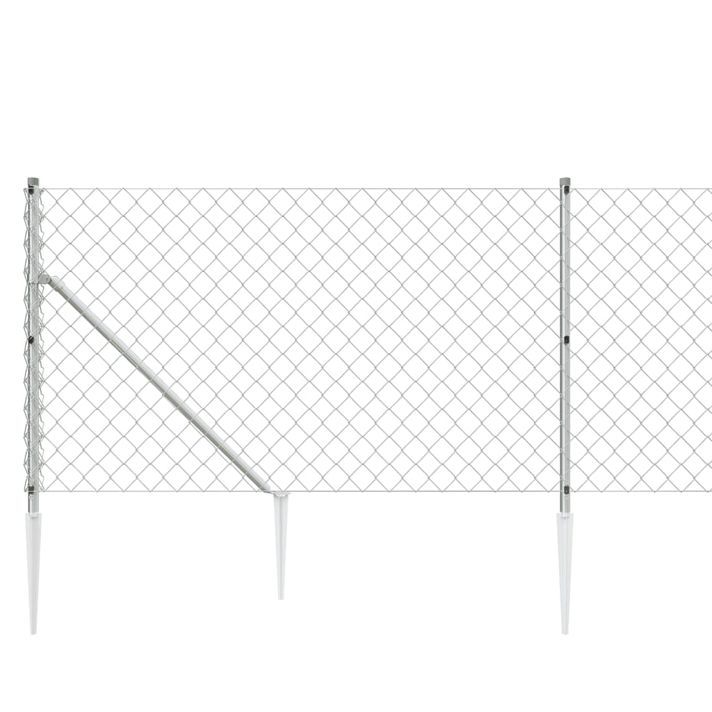 vidaXL Chain Link Fence with Spike Anchors Silver 1.1x10 m