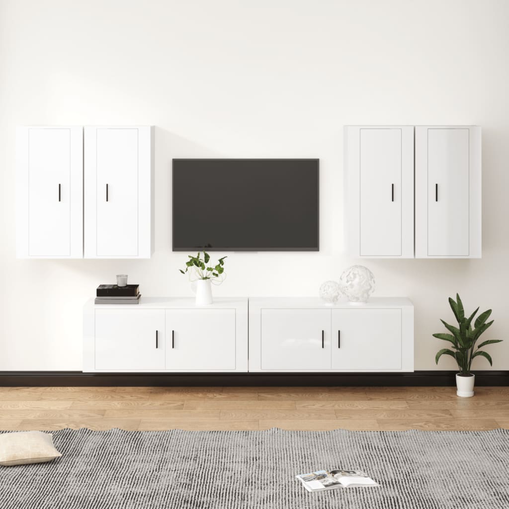 vidaXL 6 Piece TV Cabinet Set High Gloss White Engineered Wood