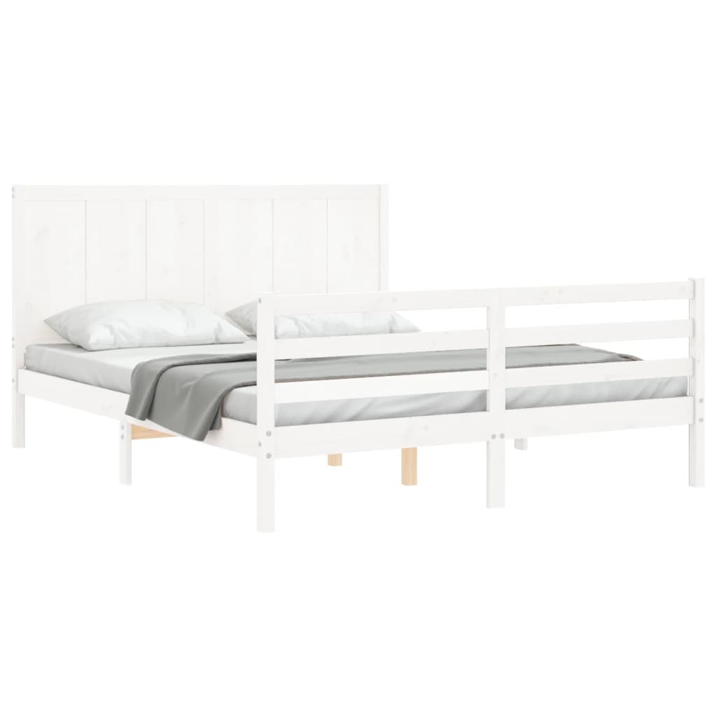 vidaXL Bed Frame without Mattress White King Size Solid Wood