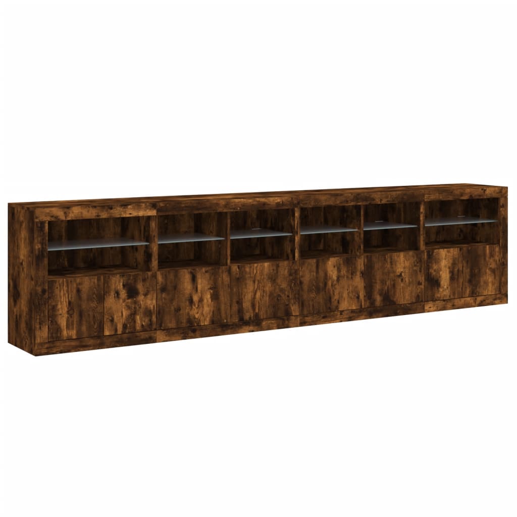 vidaXL Sideboard with LED Lights Smoked Oak 283x37x67 cm